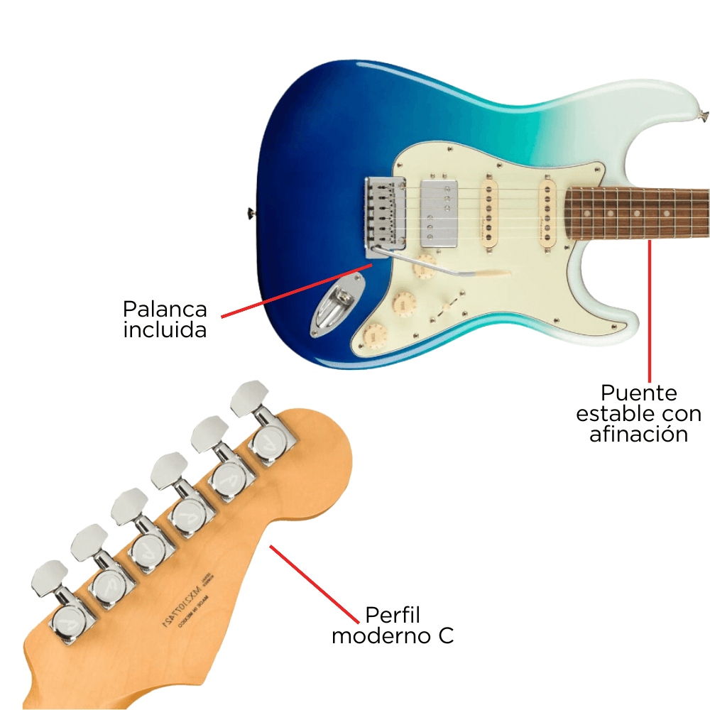 GUITARRA ELECTRICA PLAYER PLUS STRATOCASTER® HSS 147323330 LINEA MEXICANA 
Player Plus Stratocaster® HSS, Pau Ferro Fingerboard, Belair Blue