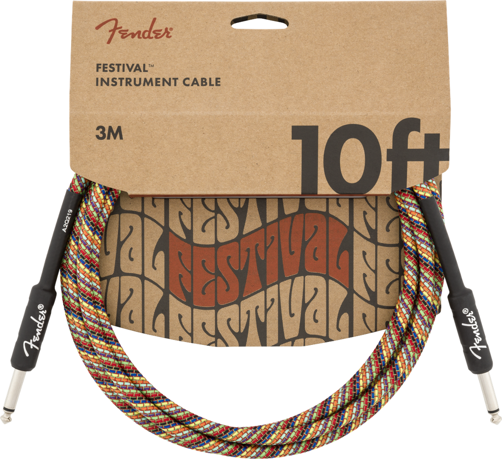 Cable de plug a plug fender festival instrument cable, straight/straight, 10 pulgadas, pure hemp, rainbow 990910299