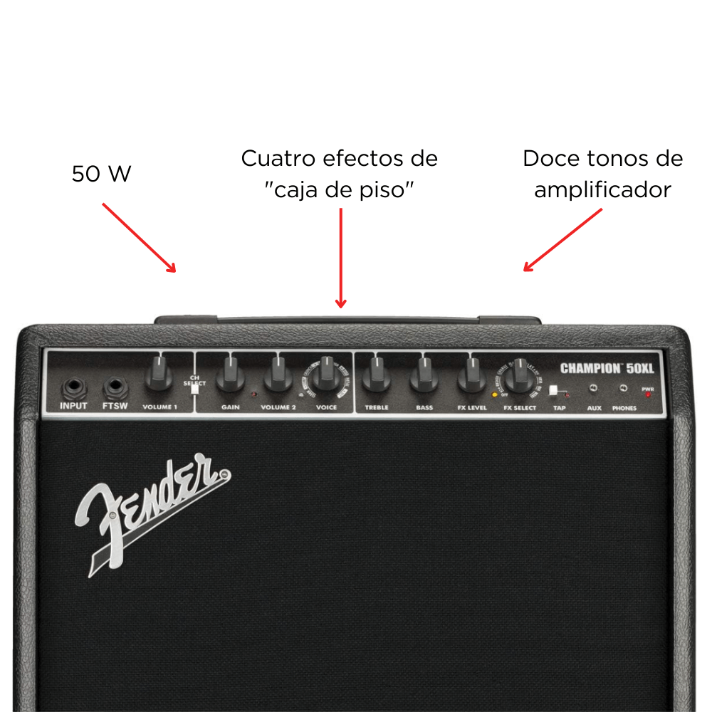 Amplificador Fender Champion™ 50XL para Guitarra Eléctrica, 50 Watts, Modelo 2330500000, 3111