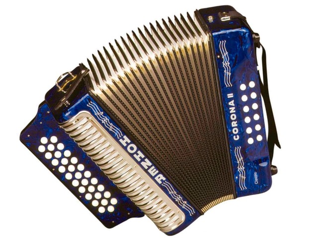 ACORDEON DIATONICO HOHNER ''CORONA II'' FA-SIB- MIB,31 BOTONES Y 12 BAJOS,AZUL CON FUNDA A5644