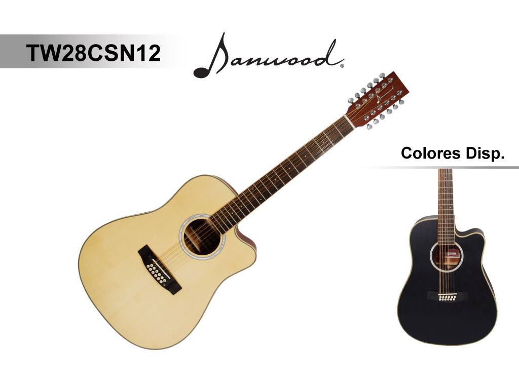 GUITARRA ACUSTICA DOCEROLA DANWOOD DE 12 CUERDAS CON CORTE RESAQUE TW28CSN12. TAPA DE CEDRO Y CUERPO DE CAOBA, CUERDAS DE BRONZE.