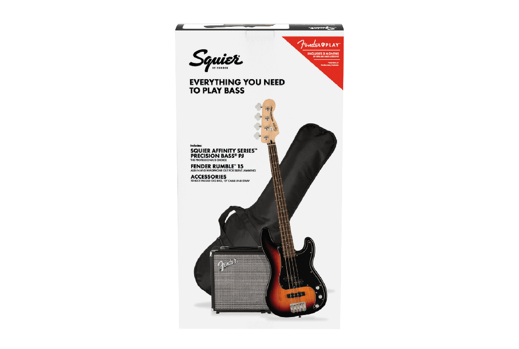 BAJO ELECTRICO EN PAQUETE FENDER CON AMPLIFICADOR Affinity Series™ Precision Bass® PJ Pack, Laurel Fingerboard, 3-Color Sunburst, Gig Bag, Rumble 15 - 120V 372980000