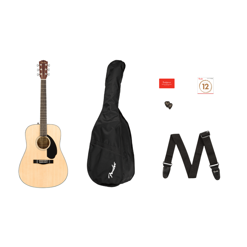 Guitarra acustica fender en paquete con accesorios cd-60s cd60s dreadnought pack v2, natural 0970110421  (FENDER) 2848