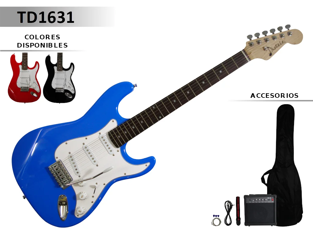 GUITARRA ELECTRICA EN PAQUETE CON AMPLIFICADOR DE 10 W CON FUNDA Y TAHALY SIN AFINADOR, ACCESORIOS TD1631