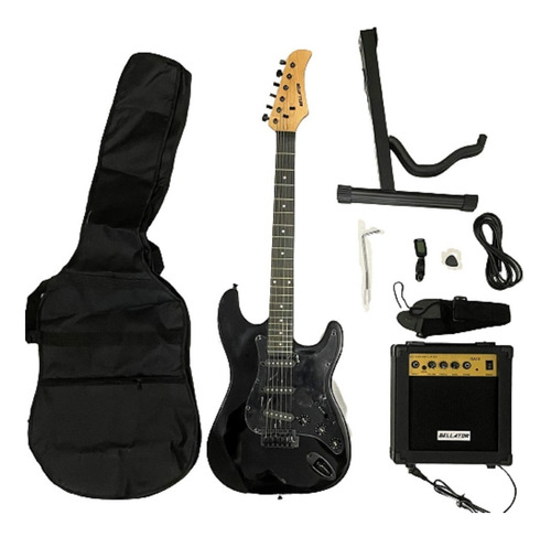 PAQUETE DE GUITARRA ELECTRICA BELLATOR TIPO STRATOCASTE NEGRA CON AMPLIFICADOR Y FUNDA PACK NEG10WST-BKB