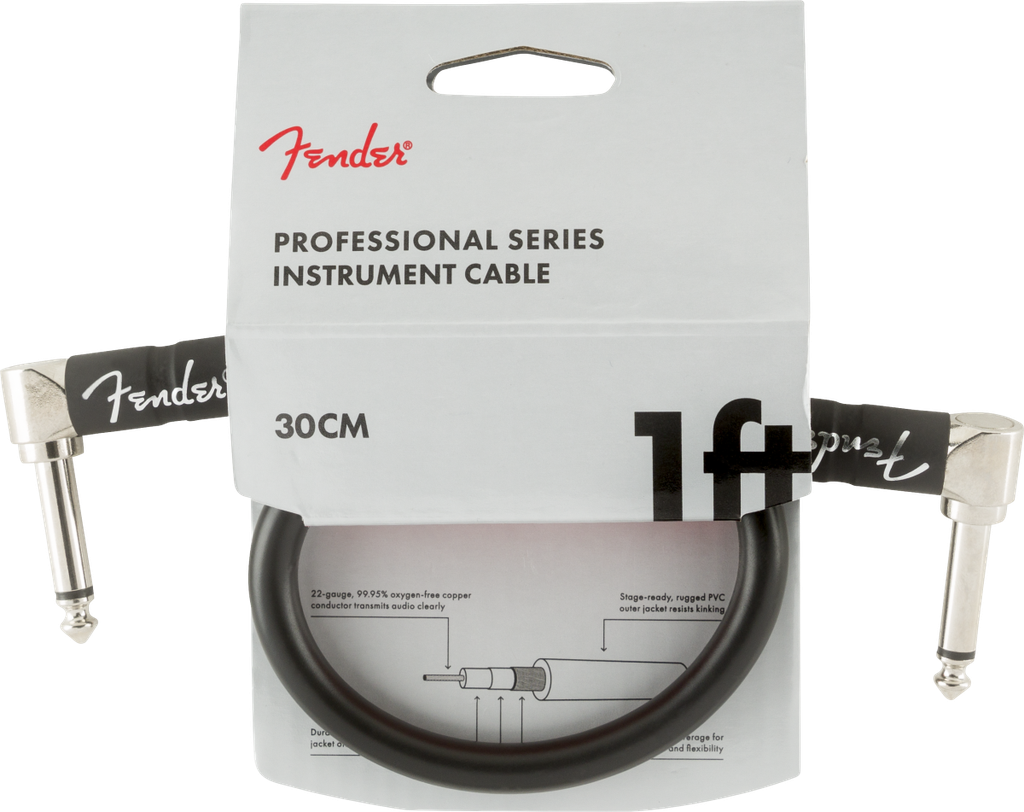 CABLE DE PARCHEO FENDER 30 CM Professional Series Instrument Cables, Angle/Angle, 1', Black 990820057