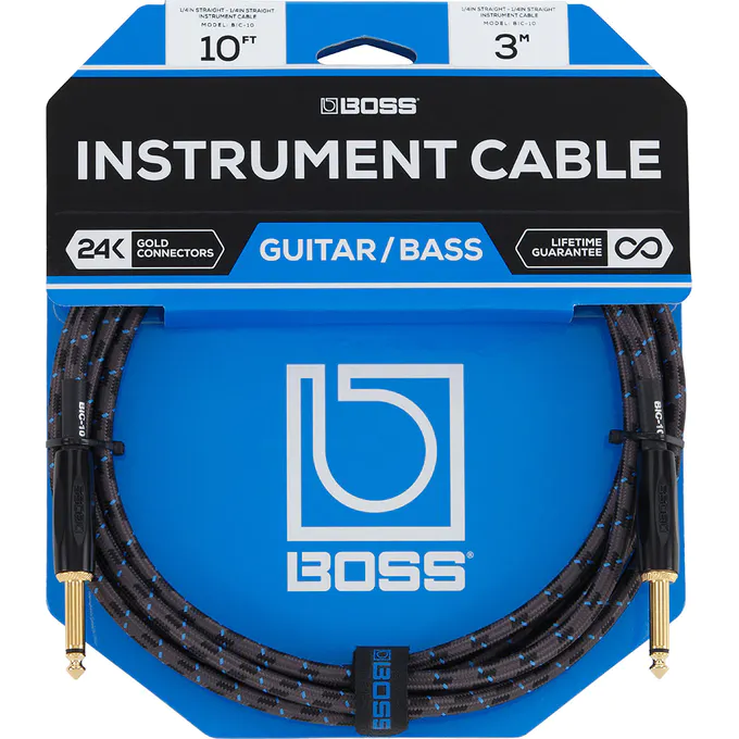 Cable de instrumento Boss serie GOLD longitud 10 ft./3 m plug recto 6.3mm - plug ángulo recto 6.3mm chapa de BIC-10  (Roland) 1891