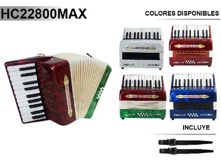 [HC22800MAX] ACORDEON CROMATICO DE 22 TECLAS 8 BAJOS SIN REGISTROS (SIN ESTUCHE)  (Distele) HC22800MAX id. 3675