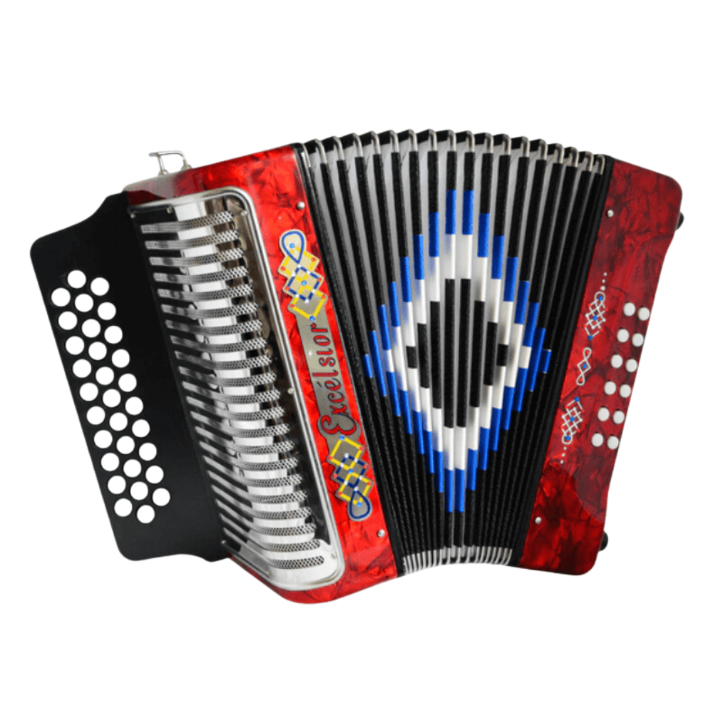 [3012RDFBE] Acordeón Diatónico Excelsior FA-SI-MI - Rojo con Estuche - Tonalidad FA