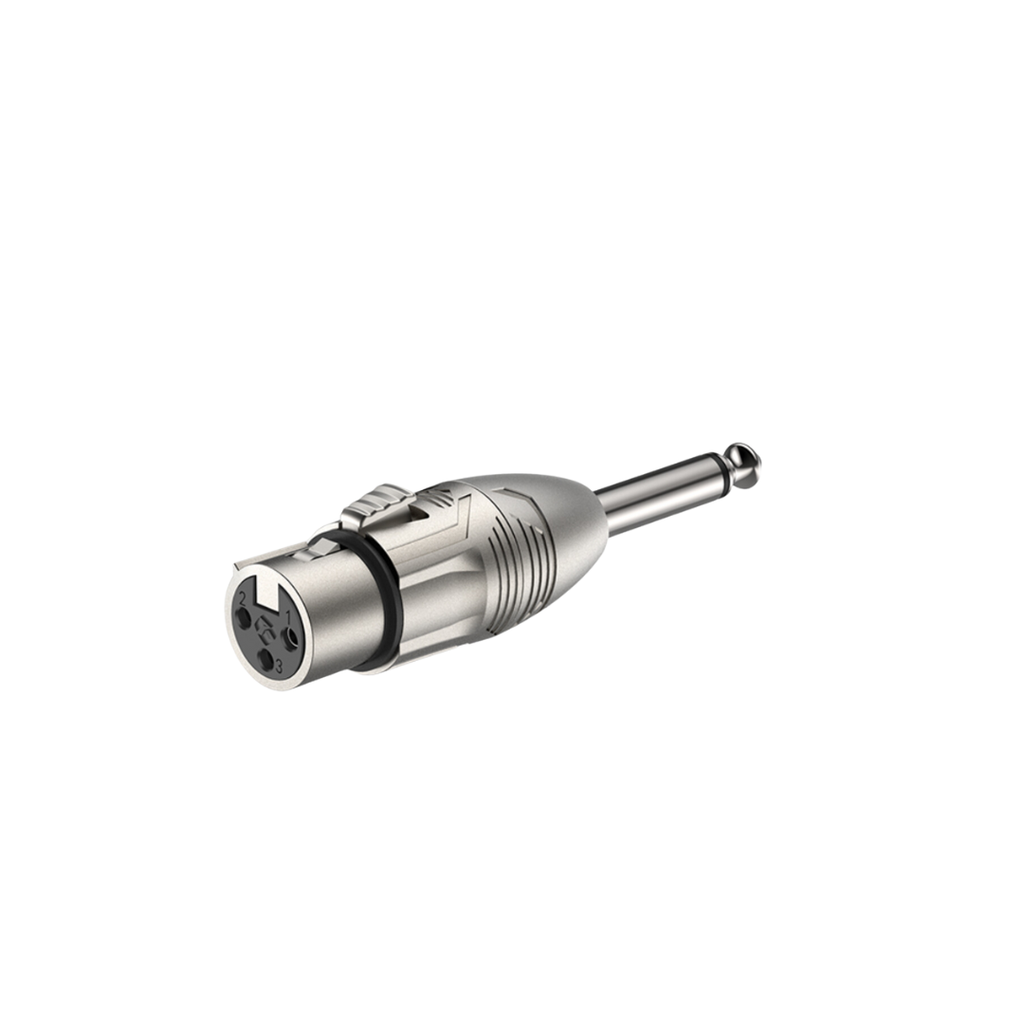 ADAPTADOR CONVERTIDOR METALICO P/MICROF. DE 3 PINS CANON XLR HEMBRA A PLUG 6.3mm RA2XFJM