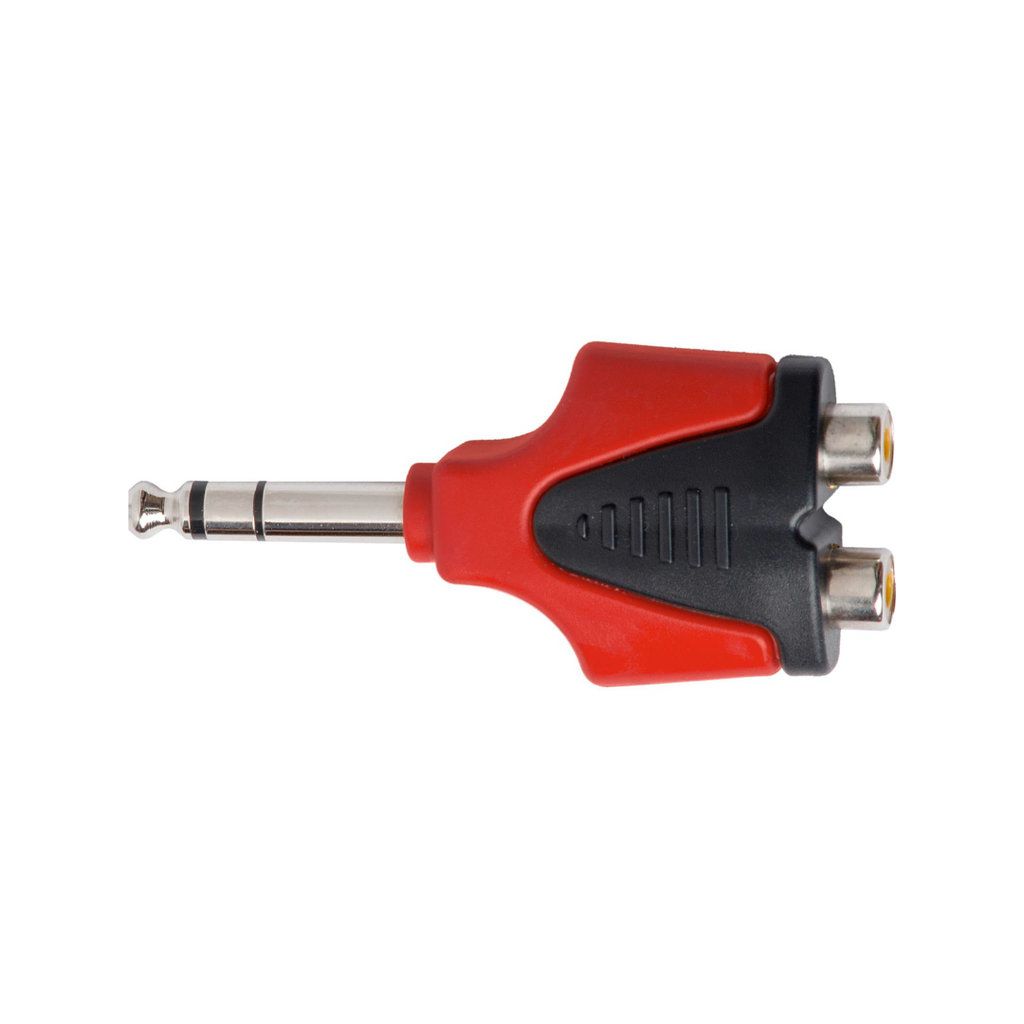 ADAPTADOR (PROEL) MOD. AT250PRO Adaptador profesional plug estéreo de 6.3 mm a 2 sockets RCA, fabricado con PVCmoldeado de alta resistencia.