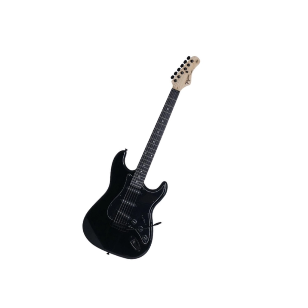 GUITARRA ELECTRICA TIPO ST, COLOR NEGRO CON MICA NEGRA, CUERPO TILO AMERICANO, CABEZA Y BRAZO ARCE, DIAPASON (OSCURO) MADERA TECNICA, PATILLAS 03 SINGLE COILS USA" TG500BKDFBK