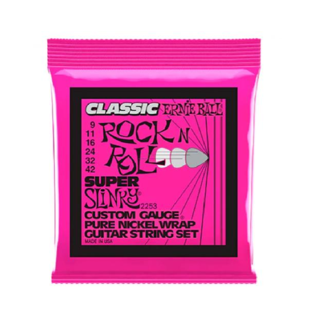 JUEGO DE CUERDAS ENCORDADURA ERNIE BALL "CLASSIC SUPER SLINKY" PARA GUITARRA ELECTRICA,NIQUEL, 0.009-0.042 2253  (Ernie Ball) 1534