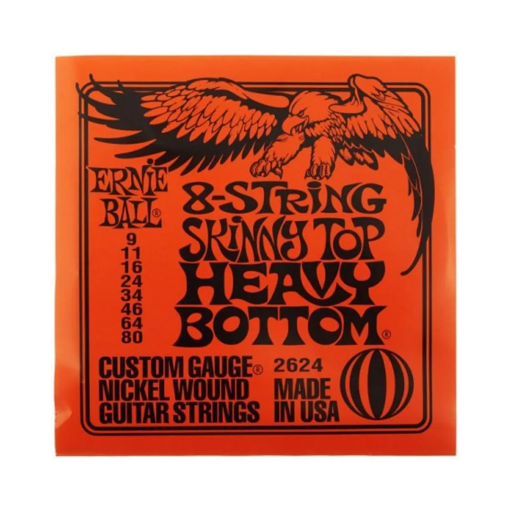 JUEGO DE CUERDAS ENCORDADURA ERNIE BALL "SKYNNY TOP/HEAVY BOTTOM" PARA GUITARRA ELECTRICA, 8 CUERDAS, NIQUEL, 0.09-0. 2624  (Ernie Ball) 1527