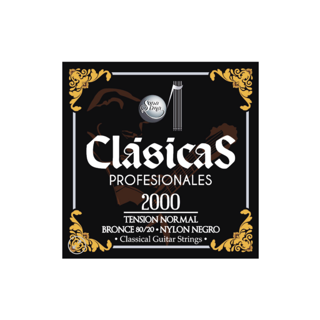 Juego de cuerdas para guitarra acústica Encordadura Nylon Negro Brillante Microcalibrado** Entorchado Dorado 80/20 2000  (Selene) 2560