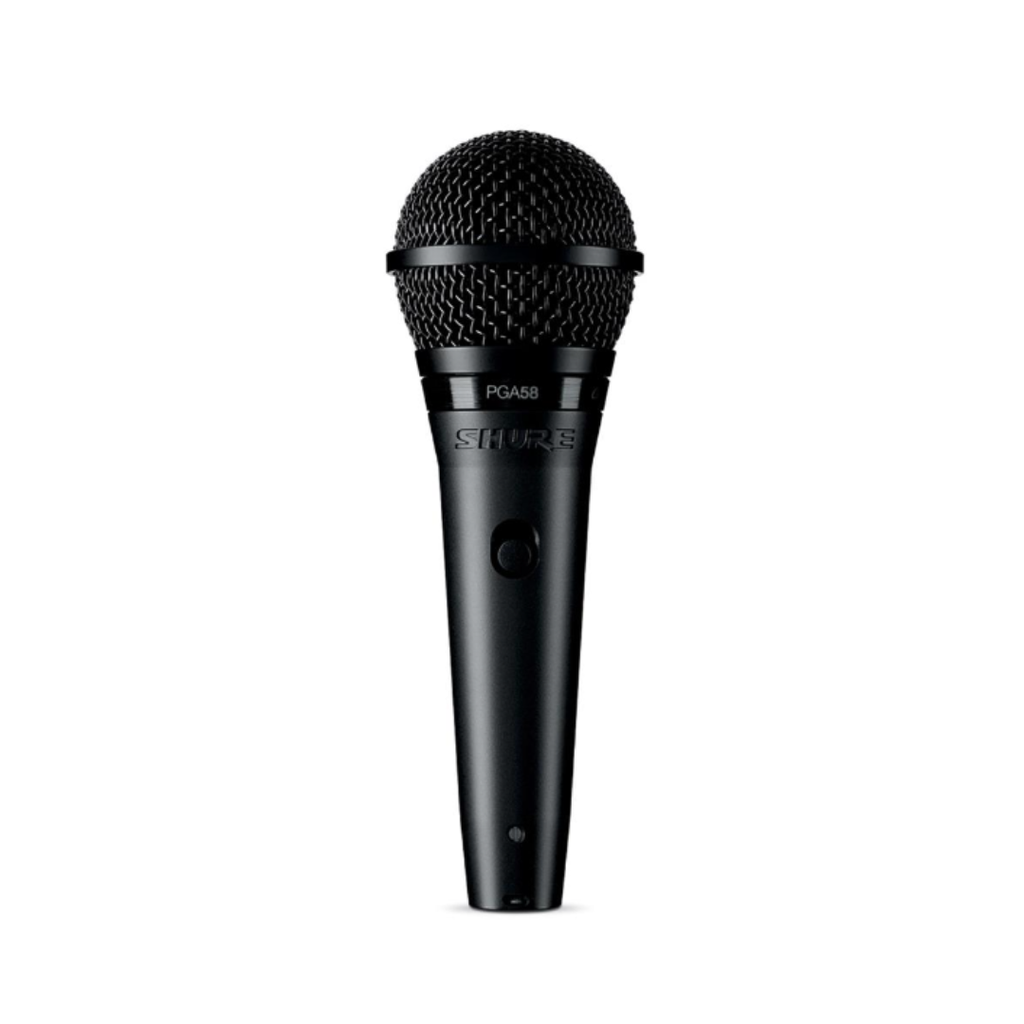 Microfono bobina movil con cable Shure. PGA58-QTR. Para voz ideal cantantes y coros, dinámico, frecuencia 50-16,000, patrón cardioide, con interruptor, cable plug e 1/4