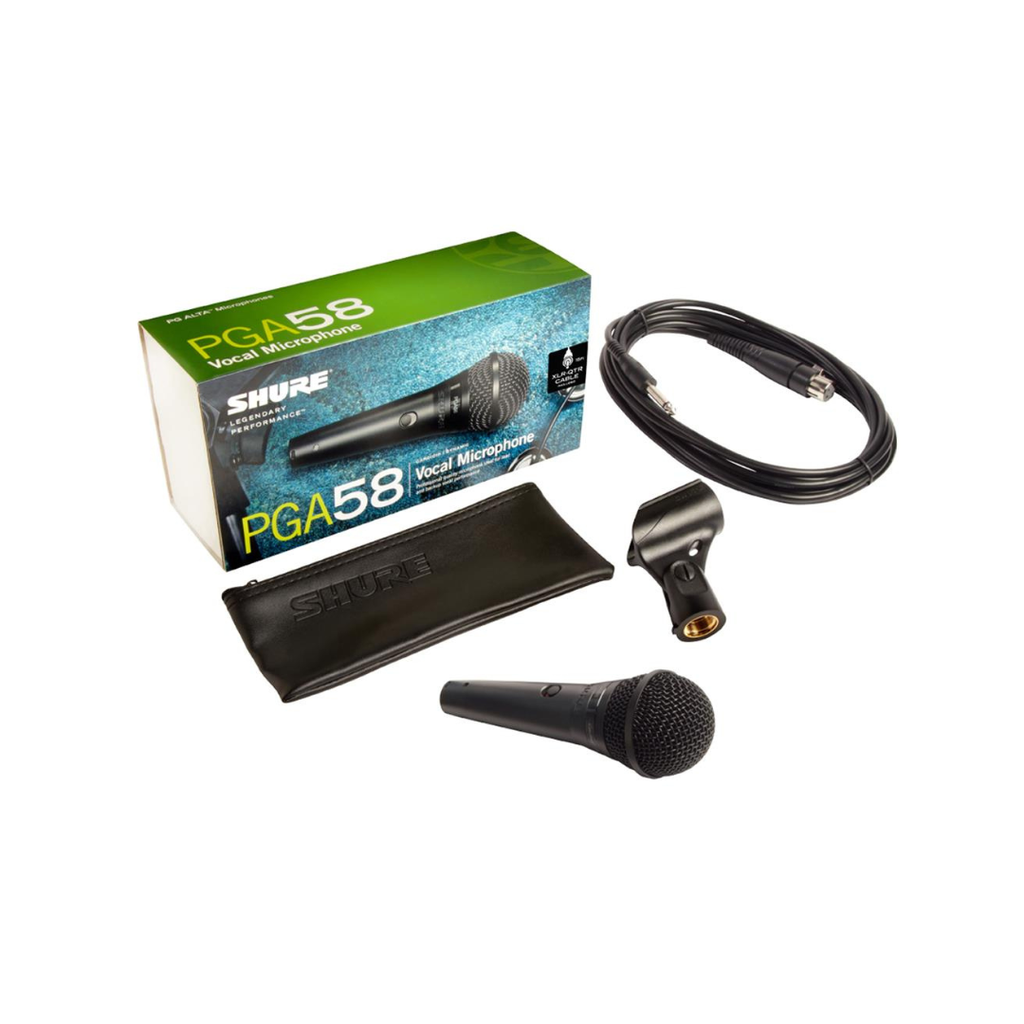 Microfono bobina móvil con cable Shure. PGA58-XLR. Para voz ideal cantantes y coros, dinámico, frecuencia 50-16,000, patrón cardioide con cable XLR PGA58-XLR