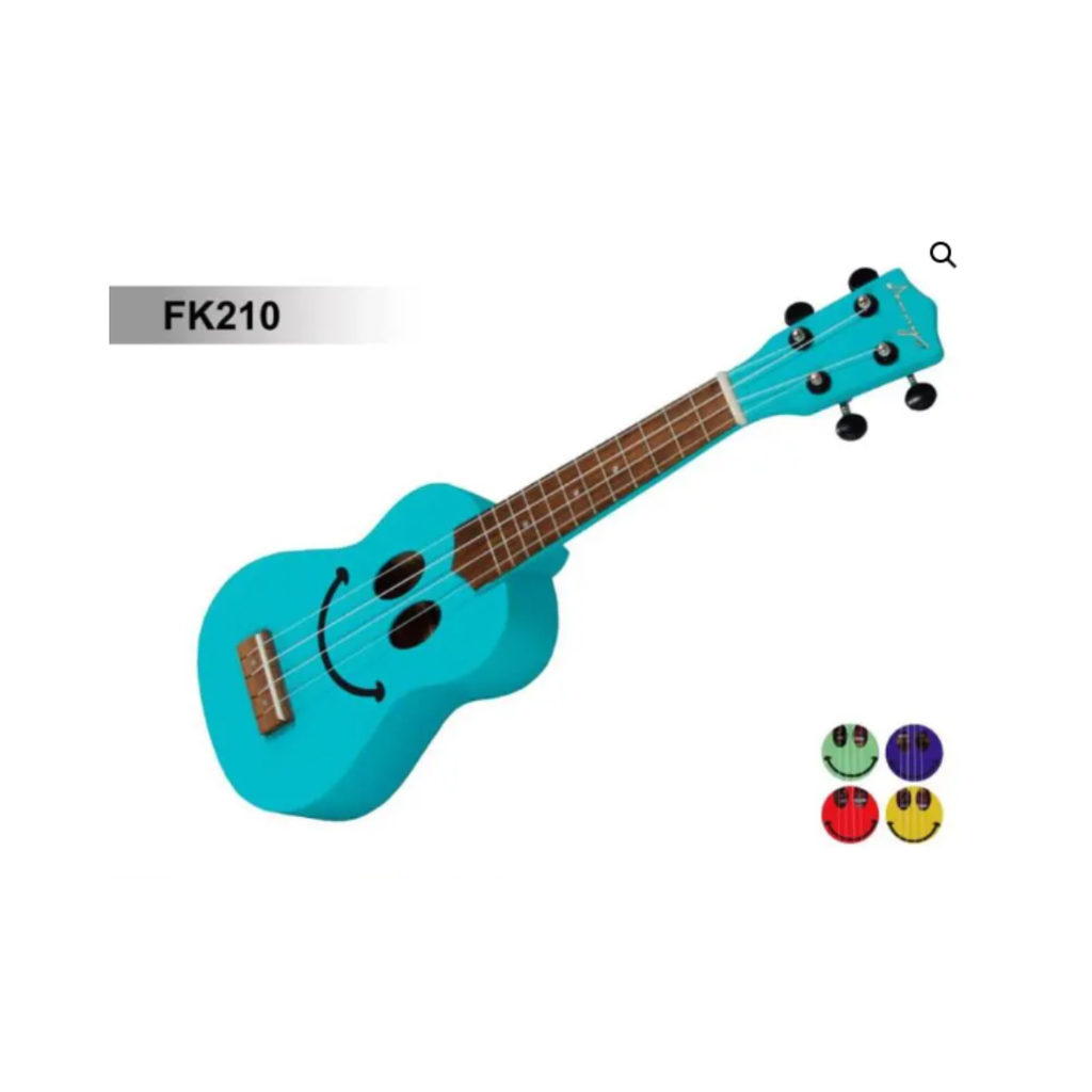 UKULELE SOPRANO DE 21" CUERPO DE MADERA DE TILO, DISEÑO DE CARITA FELIZ EN VARIOS COLORES - CARITA FELIZ, EN VARIOS COLORES de 21" DISTELE MODELO FK210 MADERA DE TILO