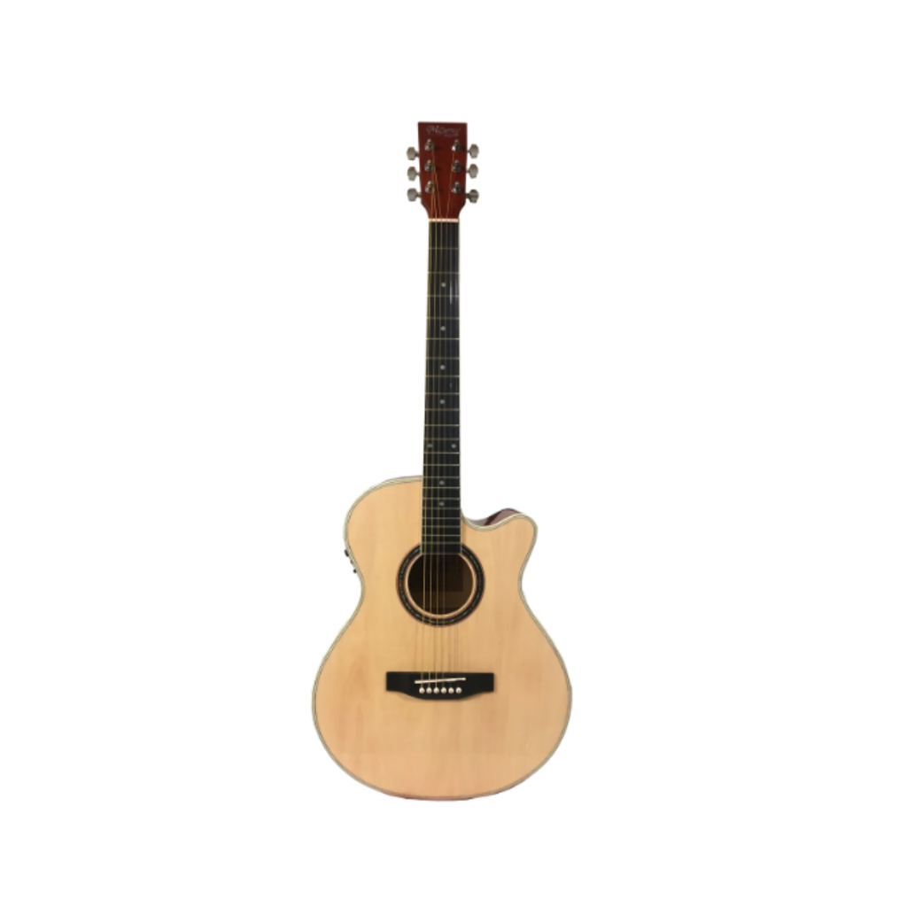 GUITARRA ELECTROACUSTICA MARCA MCCARTNEY, 40 COLOR NATURAL MATTE, CON ADORNO DE CONCHANACAR EN BOCA Y BINDING, CON CORTE Y PASTILLA AP-40 CON FUNDA Y ACCESORIOS QAG40EQ-NT
(MUSICAL ENTRERPRICE)