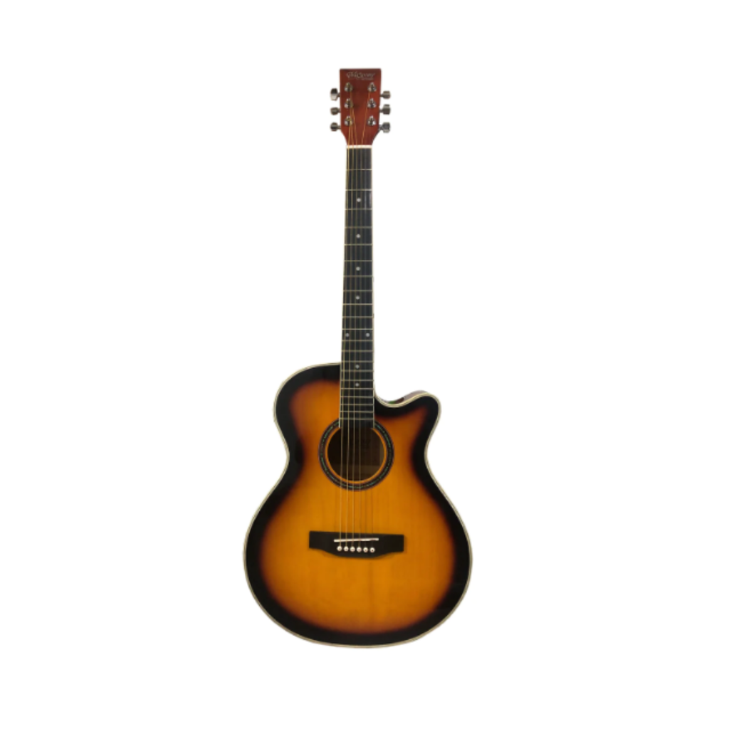 GUITARRA ELECTROACUSTICA MARCA MCCARTNEY, 40 COLOR SOMBREADO ALTO BRILLO, CON ADORNO DE CONCHANACAR EN BOCA Y BINDING, CON CORTE Y PASTILLA AP-40 CON FUNDA Y ACCESORIOS QAG40EQ-SB-GS
(MUSICAL ENTRERPRICE)