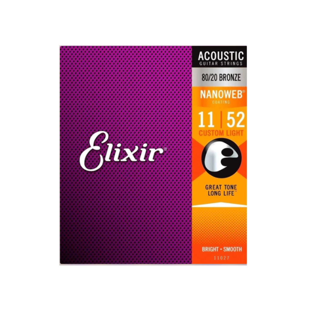 JUEGO DE CUERDAS PARA GUITARRA  ELECTROACTÚSTICA   ACOUST 80/20 BRZ NANOWB COAT, CSTM LIGHT (.011-.052) 11027 (ELIXIR)  