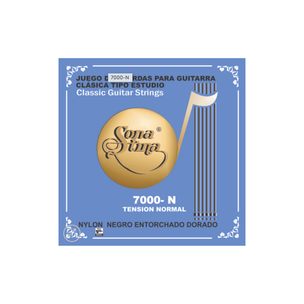 Encordadura Guitarra Estudio Nylon Negro Brillante Microselecto***  Entorchado Dorado Bronce 80/20 T. NORMAL 7000-N (SONATINA) 
