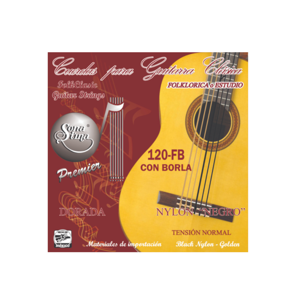 Encordadura Guitarra Estudio Nylon Negro Brillante Microselecto***  Entorchado Dorado 80/20, Con Borla T. NORMAL 120FB