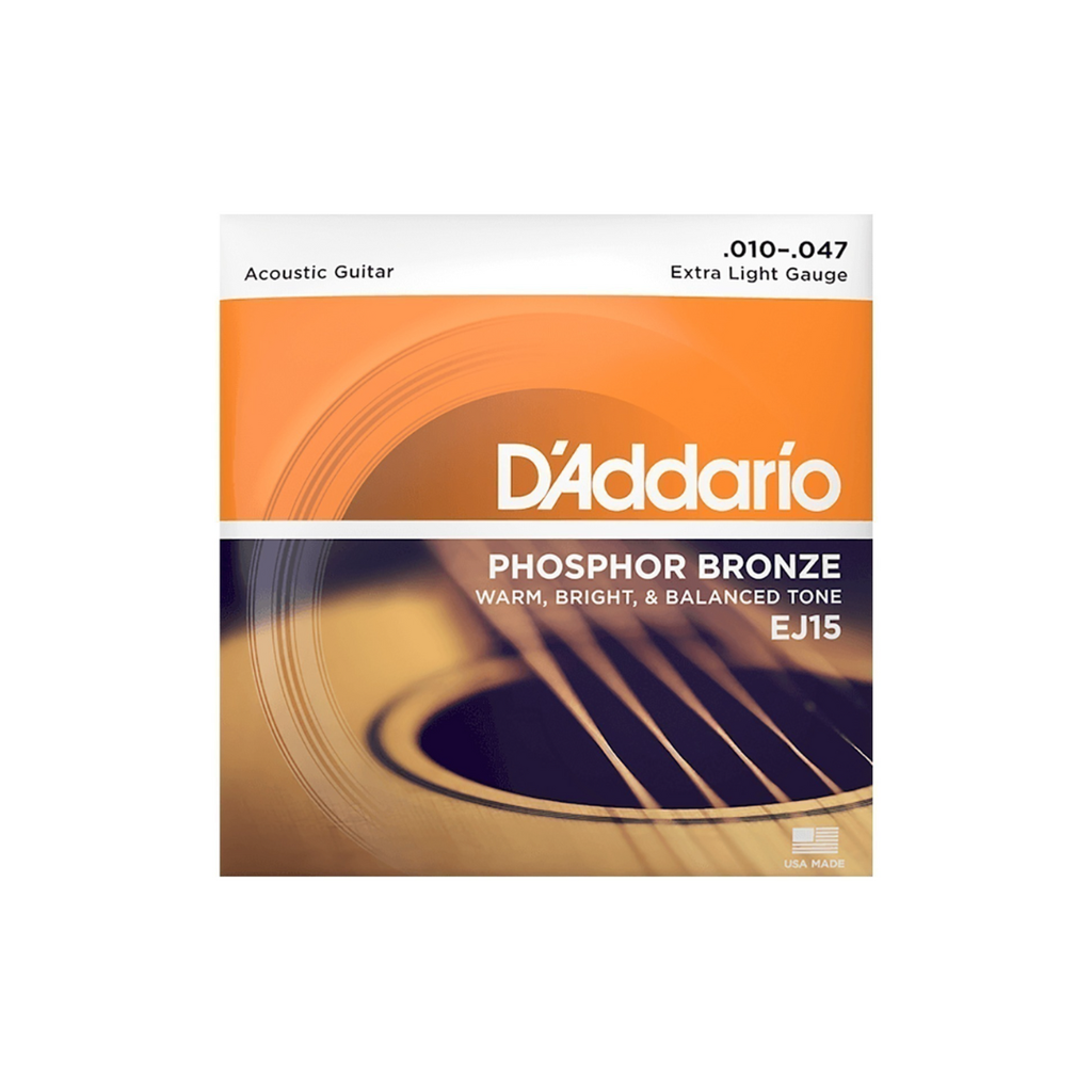 [EJ15] JUEGO DE CUERDAS PARA GUITARRA ELECTROACUSTICA EJ-15 de cuerdas de bronce fosforado, extra blandas, 10-47, calidez, nitidez y tono acústico bien equilibrado, entorchado de precisión con bronce fosforado resistente a la corrosión sobre una cuerda de acero  (DADDARIO) 3143