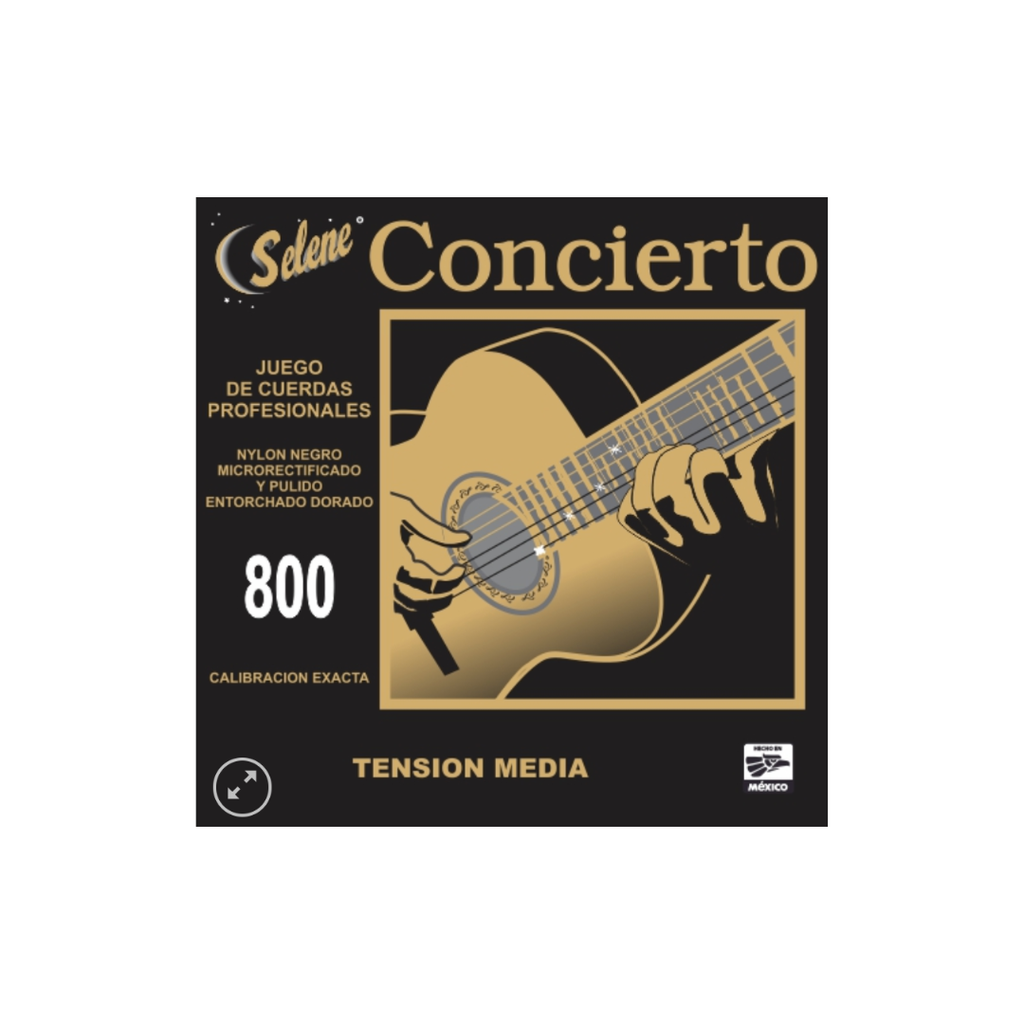 [800] Encordadura Guitarra Clásica Nylon Negro Microrectificado y Pulido (SELENE) 800